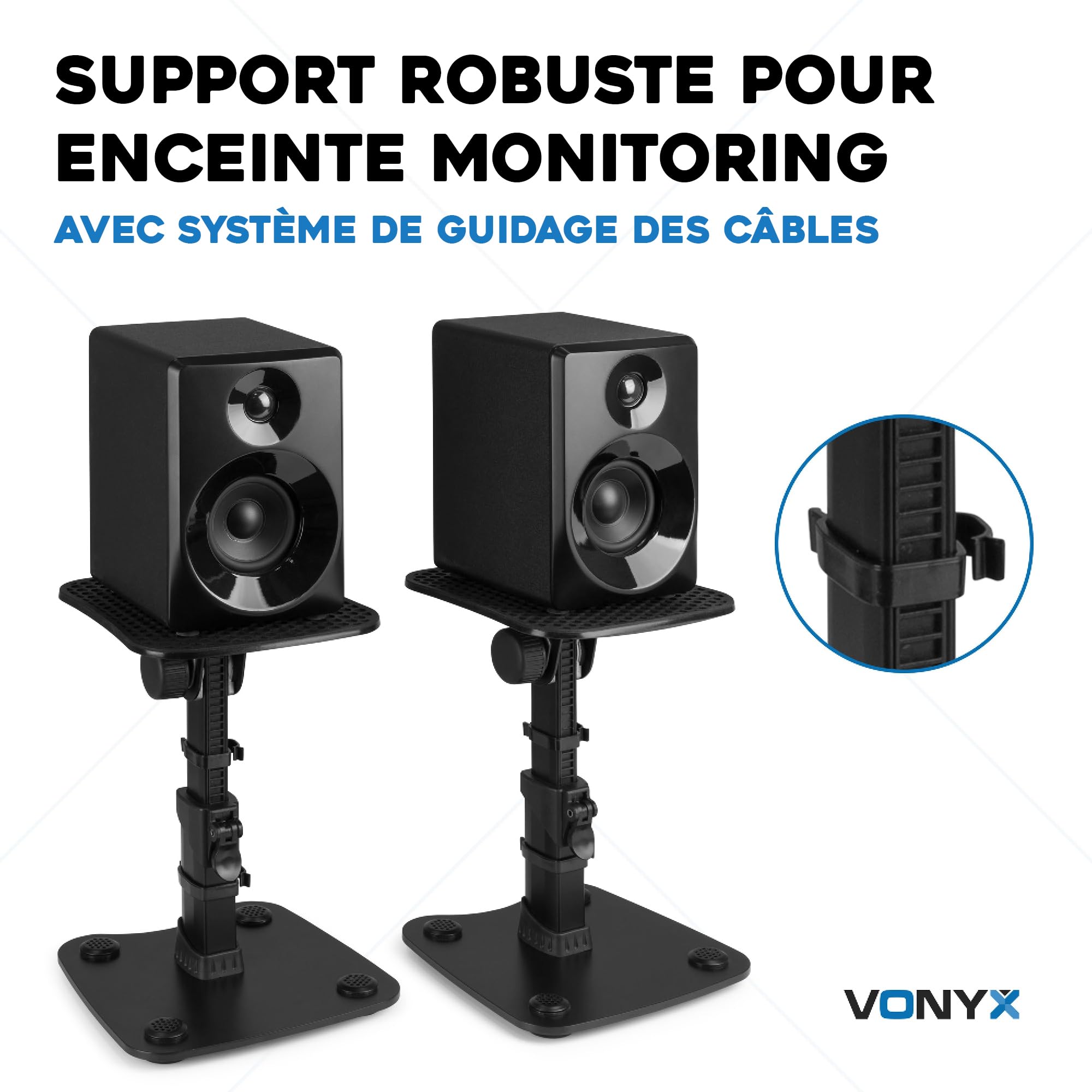 Vonyx SMS30 Supports Enceintes de Monitoring - Hauteur Réglable 23-29,5 cm, Enceinte 8'', Support Antidérapant, Charge Maximale 15kg, Idéal pour Optimiser la Projection du Son et de l'Écoute