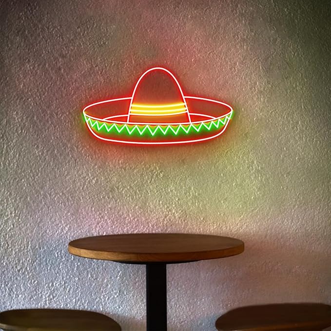 AMANYMXOK Sombrero Neon Sign Led Sombrero Hat Lights Signs Mexican Fiesta Art Wall Decor for Bedroom Restaurant Party Bar Man Cave Size: 20inches