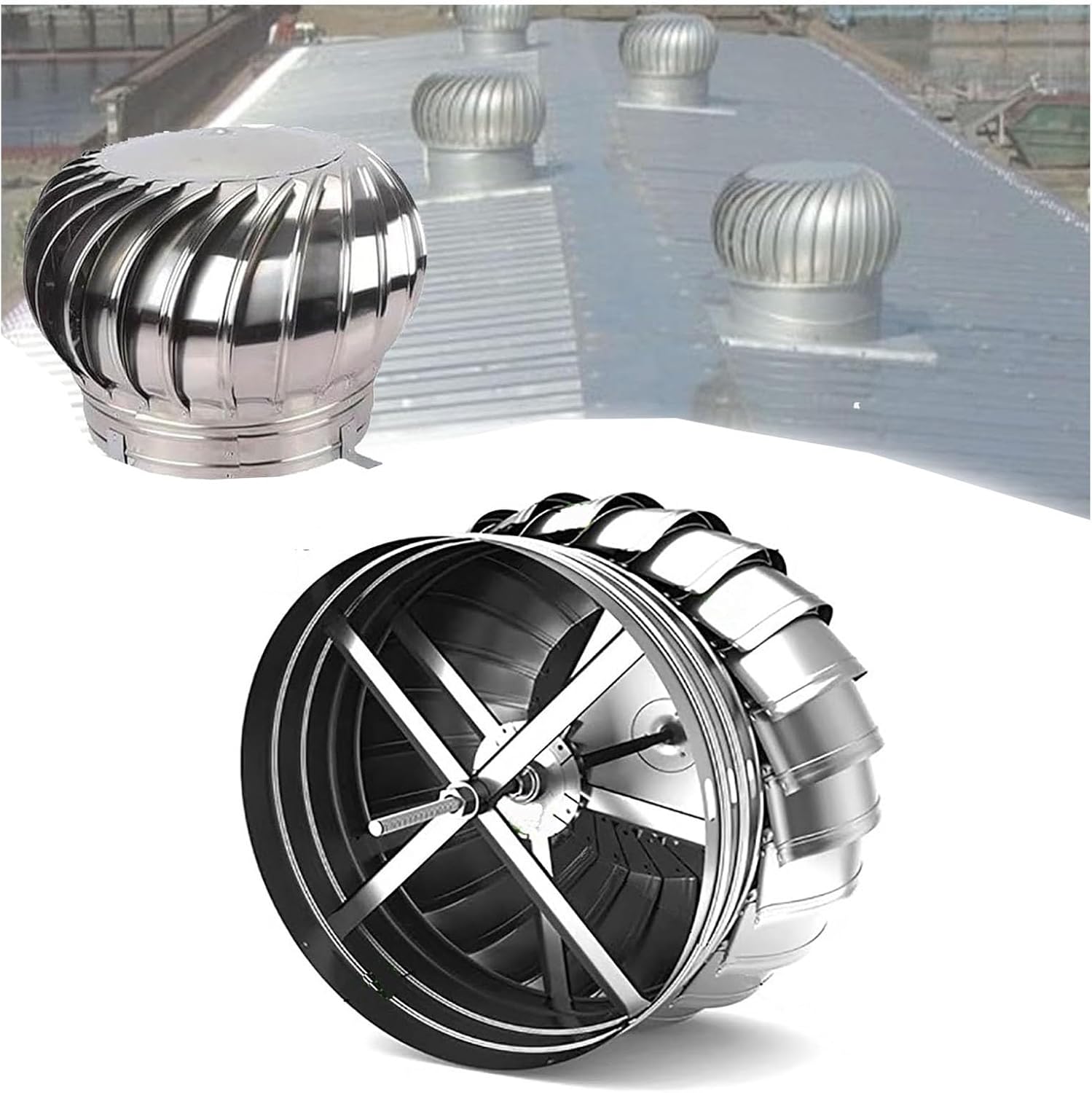 Internally Braced, Wind Turbines Whirlybird Turbines,200 mm / 8 in,Vent Outlet Turbines Vent Cap No Rotation by Wind Easy to Install Rainproof Ventilator