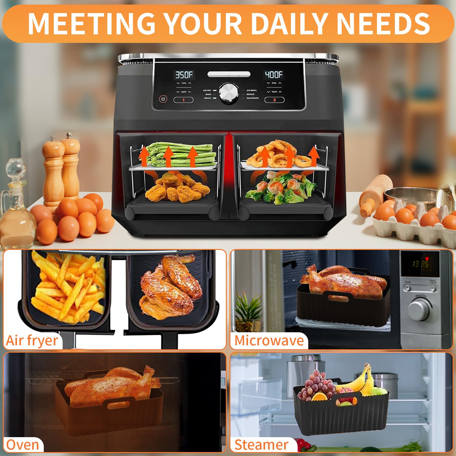 Vusddy AF300EU heteluchtfriteuse-accessoires voor Ninja Foodi Dual AF400EU, AF300EU - dubbele kamer airfryer accessoires XL set voor Innsky, Princess, Tiastar, Devology, Emerio 7,6 l/8 l/9 l/9,5 l