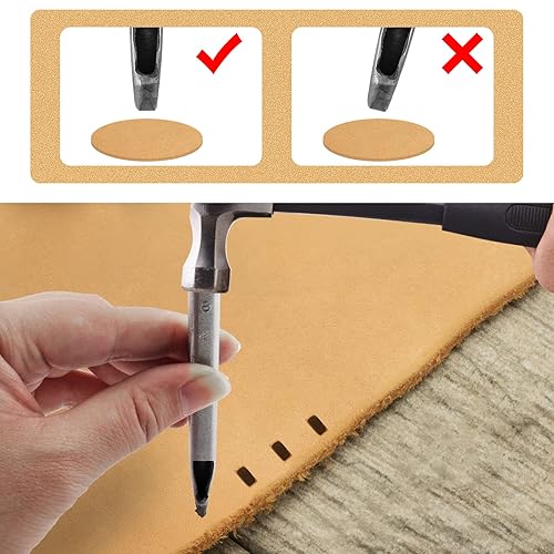 Miniatura 5 de Waziaqoc 6 perforadores de cuero, herramienta de perforación hueca de forma redonda para cinturón de cuero, correa de reloj de cuero, lienzo,