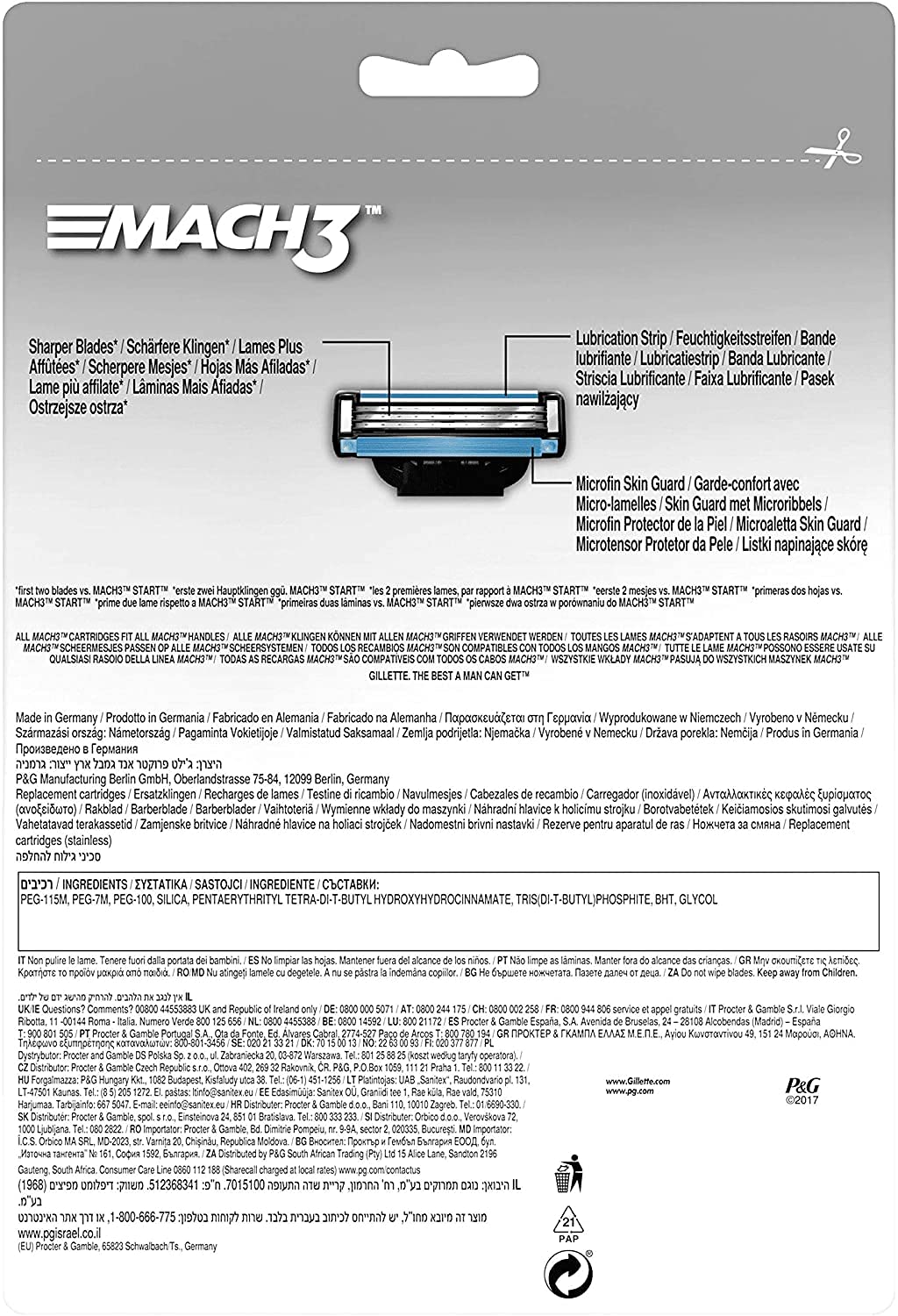 Gillette Mach3 Cuchillas de Afeitar Hombre, Paquete de 16 Cuchillas de Recambio