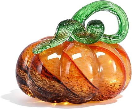 Glass Pumpkin Halloween Decoration Gifts Fall Pumpkins for Decorting Ornament Crystal Pumpkins Art Paperweight Home Decor Office Decorations IndoorPumpkin Orange and Black