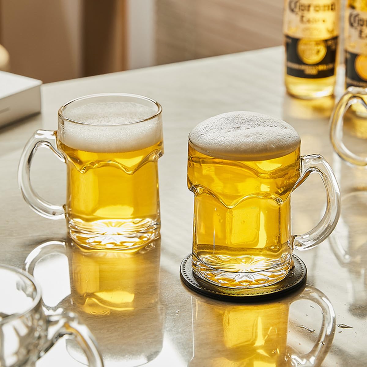 Paquete de 4 vasos de cerveza con asa, 500 ml, juego de vasos de cerveza clásicos