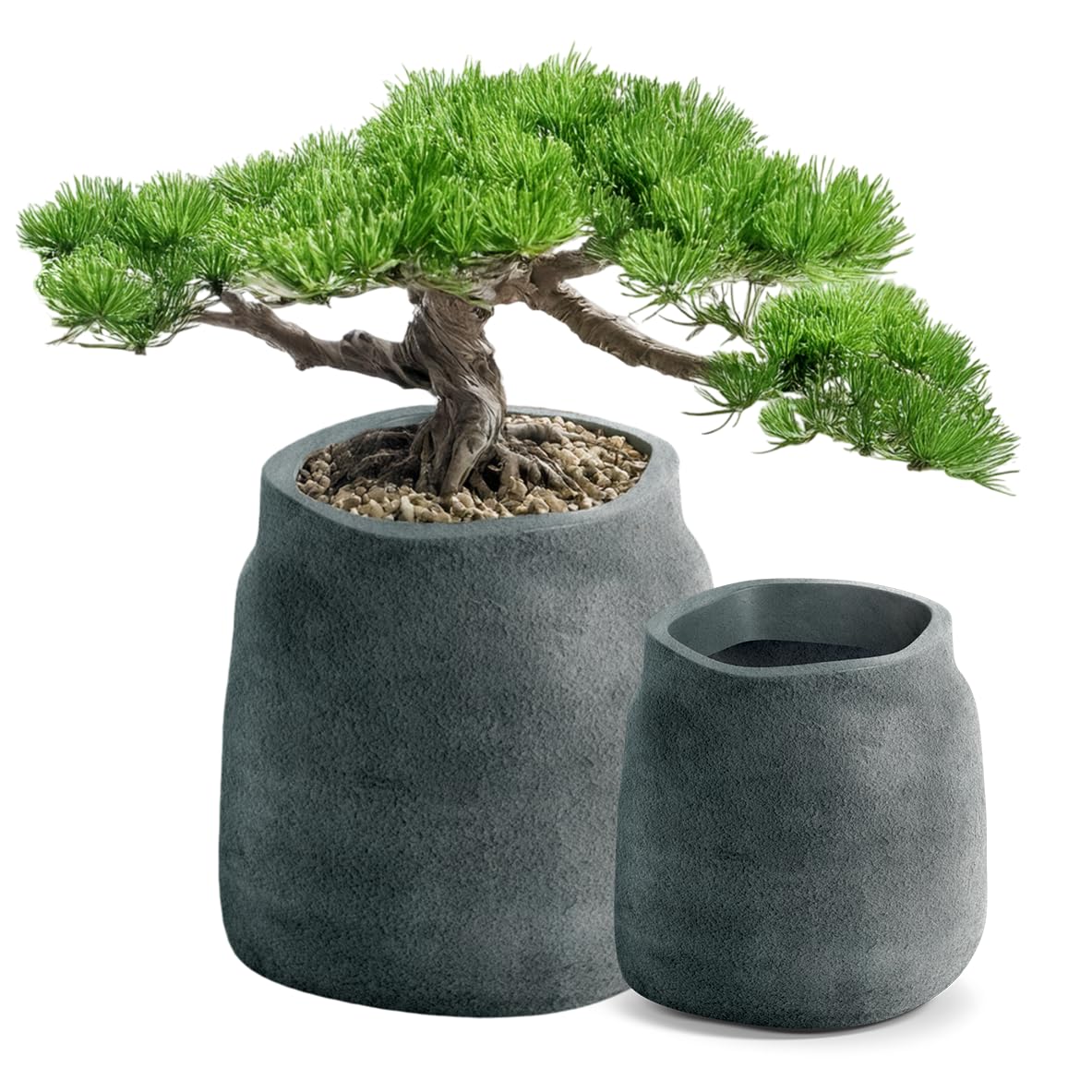 Blumentopf 40 cm Graphit | Übertopf, fester Einsatz, Betonoptik, 37 L, Garten, Balkon, Innenbereich, robust, pflegeleicht
