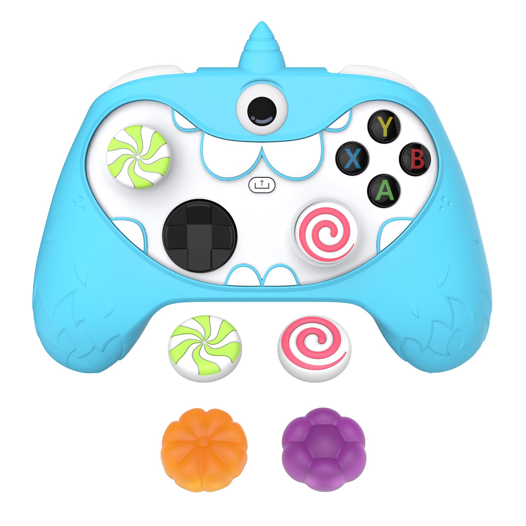 playvital Cover Controller per Xbox Series X/S Joystick Custodia Carina Skin Silicone Protettiva Antiscivolo, 4 Copri Levette Analogiche&Adesivi, Mostro Monoocchio, Blu