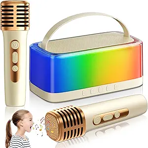 Karaoke Machine for Kids, Mini Karaoke Machine with 2 Wireless Microphone for Girls and Boy Age 4, 5, 6, 7, 8, 9, 10 +Year Old Toys Gift for Christmas