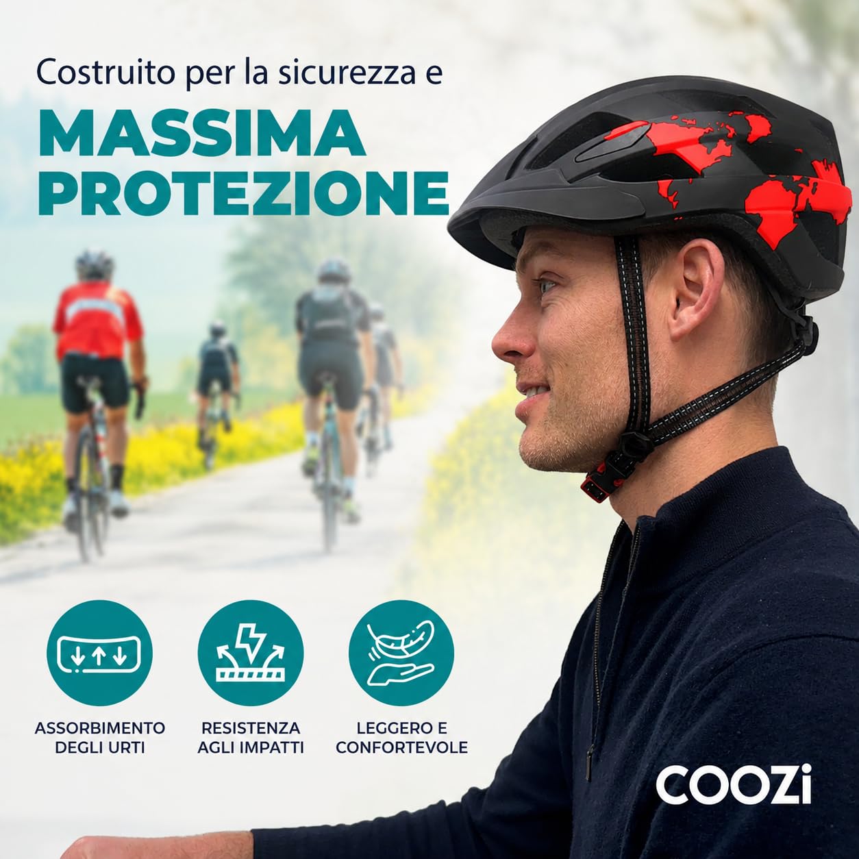 Casco da bici con luce LED ricaricabile tramite USB, leggero, ammortizzante e regolabile, per ragazzi e adulti, per mountain bike, strada e skate (54-58 cm)