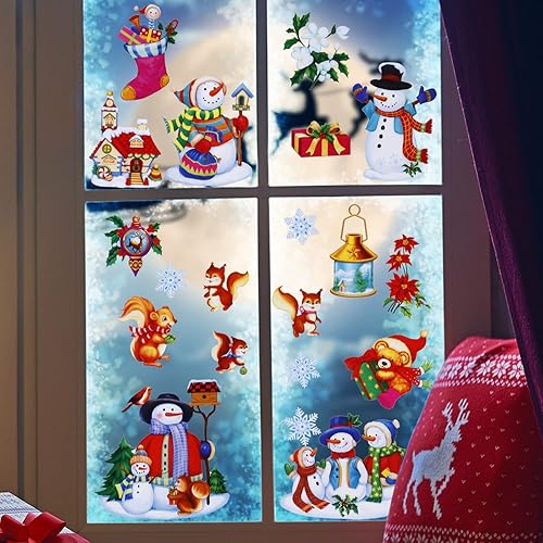 Miniatura 5 de Adhesivos de ventana de Navidad, adornos de copo de nieve con purpurina, calcomanías de purpurina extraíbles de doble cara para suministros de