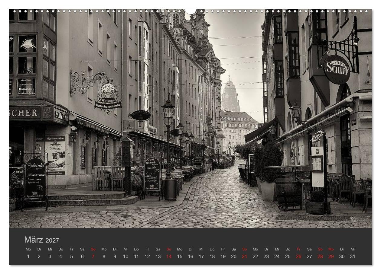 CALVENDO - Dresden Schwarz Weiss 2027 (Wandkalender 2027 DIN A2 quer), Monatskalender: Impressionen der Stadt Dresden in Schwarz Weiss.
