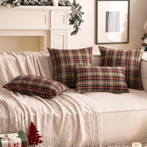 Miniatura 4 de Woaboy Juego de 2 fundas de almohada navideñas de tartán escocés, almohadas decorativas clásicas de estilo rústico para sofá, sala de estar, cama,
