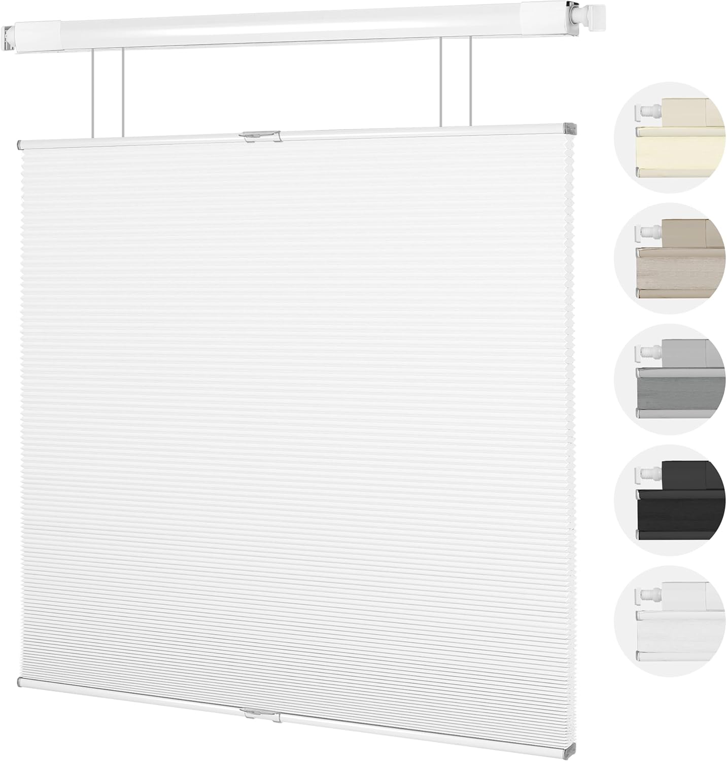 No Drill No Tools Blinds, Top Down Bottom Up Light Filtering Cellular Shades Cordless, Cordless Honeycomb Blinds for Indoor Windows,Easy to Install,White,Custom Size