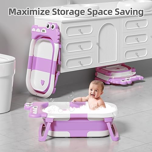 Miniatura 5 de TPN - Bañera plegable para bebés con cojín suave y termómetro en tiempo real, bañera portátil de viaje para recién nacidos e infantes (de 0 a 36