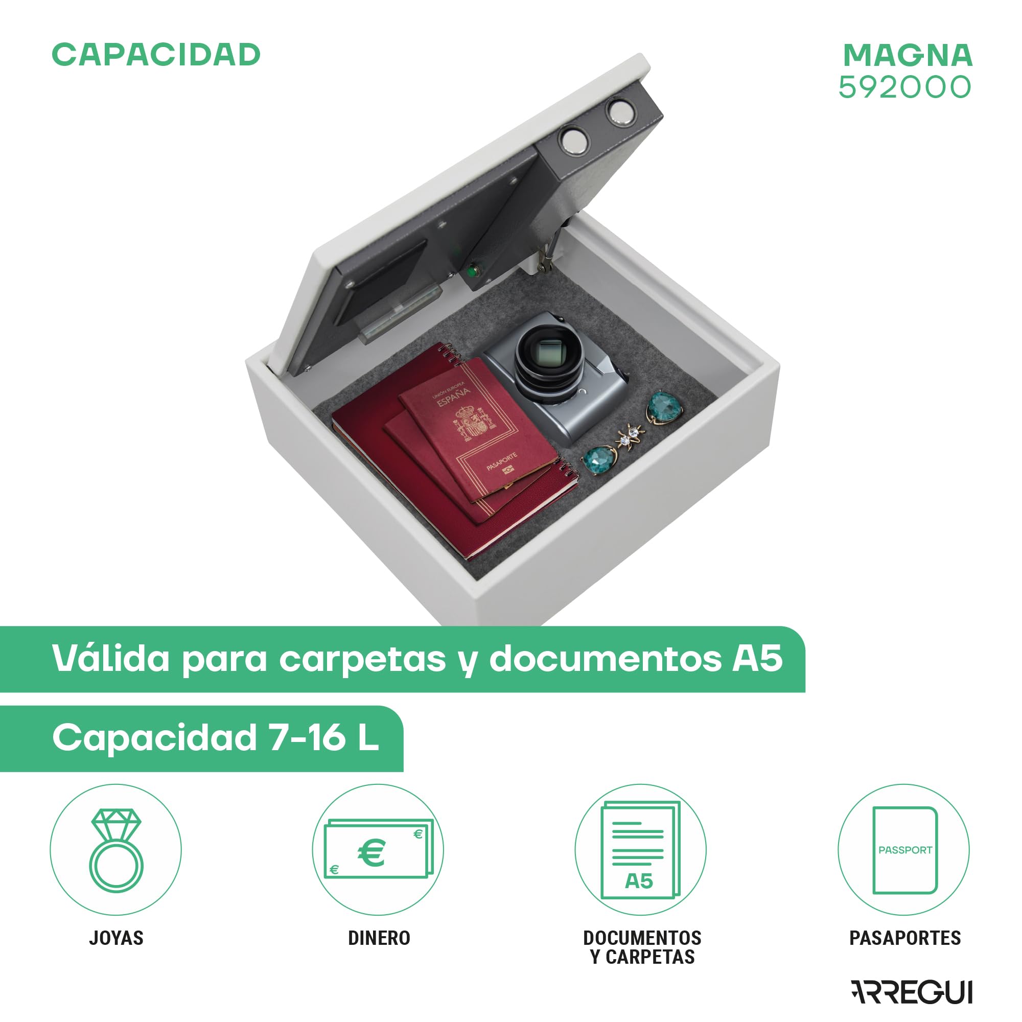 ARREGUI Magna 592000 Caja Fuerte Oculta en el Suelo del Armario | Escondite para Dinero en Casa | Caja Fuerte Camuflada para el Hogar con Código | Caja de Seguridad Electrónica | 11x31x29 cm | 5L