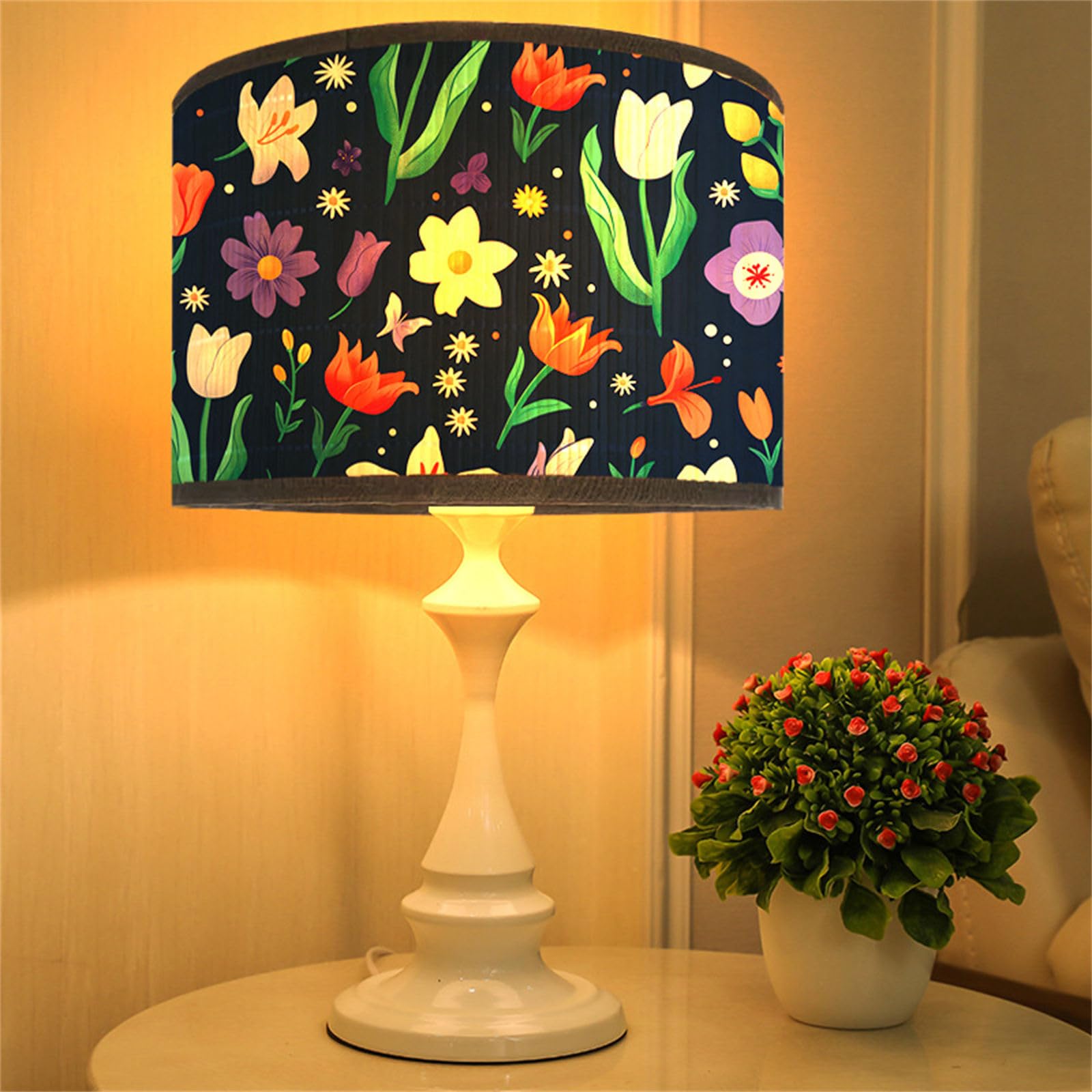 Morbuy Bamboo Table Lamp Shade, Flowers Pattern Wooden Bedside Light Lampshade Drum Lampshades Diameter 30cm Bedroom Light Shades Wall Light Lamp Shades for Home Decor (Tulip Flowers)