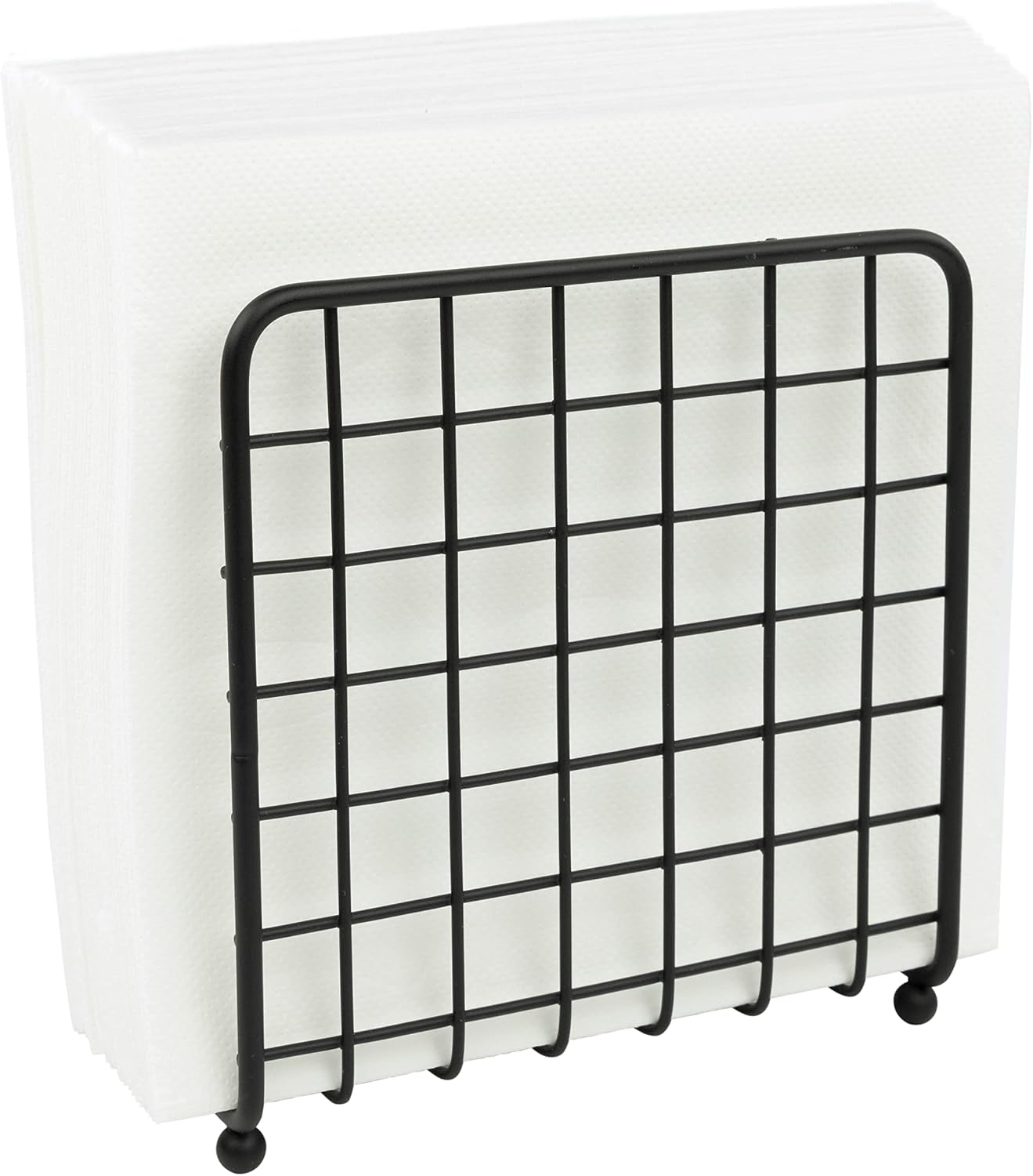 Spectrum Diversified Grid Holder Upright Rustic Paper Dispenser for Kitchen Tables & Countertops, Vertical Napkin Stand with Farmhouse Charm, Small, Black