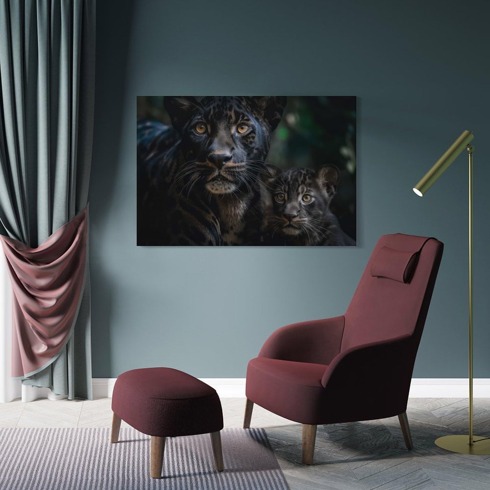 Junmoney Black Panther With Cub Decorative Wall Artwork 16x24inch(40x60cm), for Living Room, Bedroom, Office Or Hallway, Decorative Artwork with Broad Appeal
