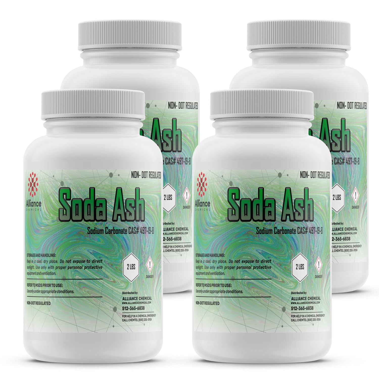 Soda Ash - 8 lbs. (4 Pack) - Reliable Chemical for Water Treatment, pH Adjustment, and Industrial Cleaning