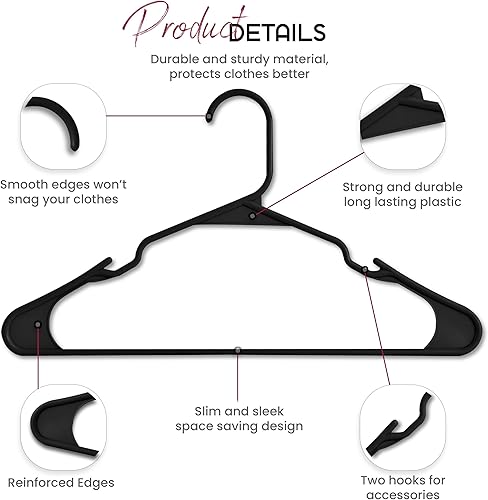 Miniatura 8 de LDC - Perchas de plástico blanco, paquete de 50  Perchas para ropa Colgar  Resistente, ahorro de espacio con ranuras para los hombros