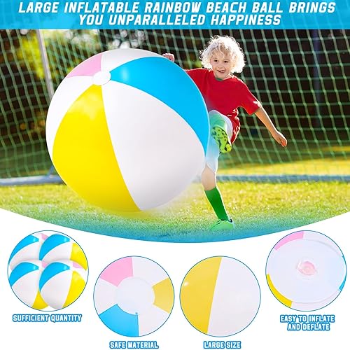 Miniatura 9 de Pelotas de playa de arco iris gigantes de 27 pulgadas inflables grandes para piscina, juguetes inflables de piscina para juegos de agua de verano