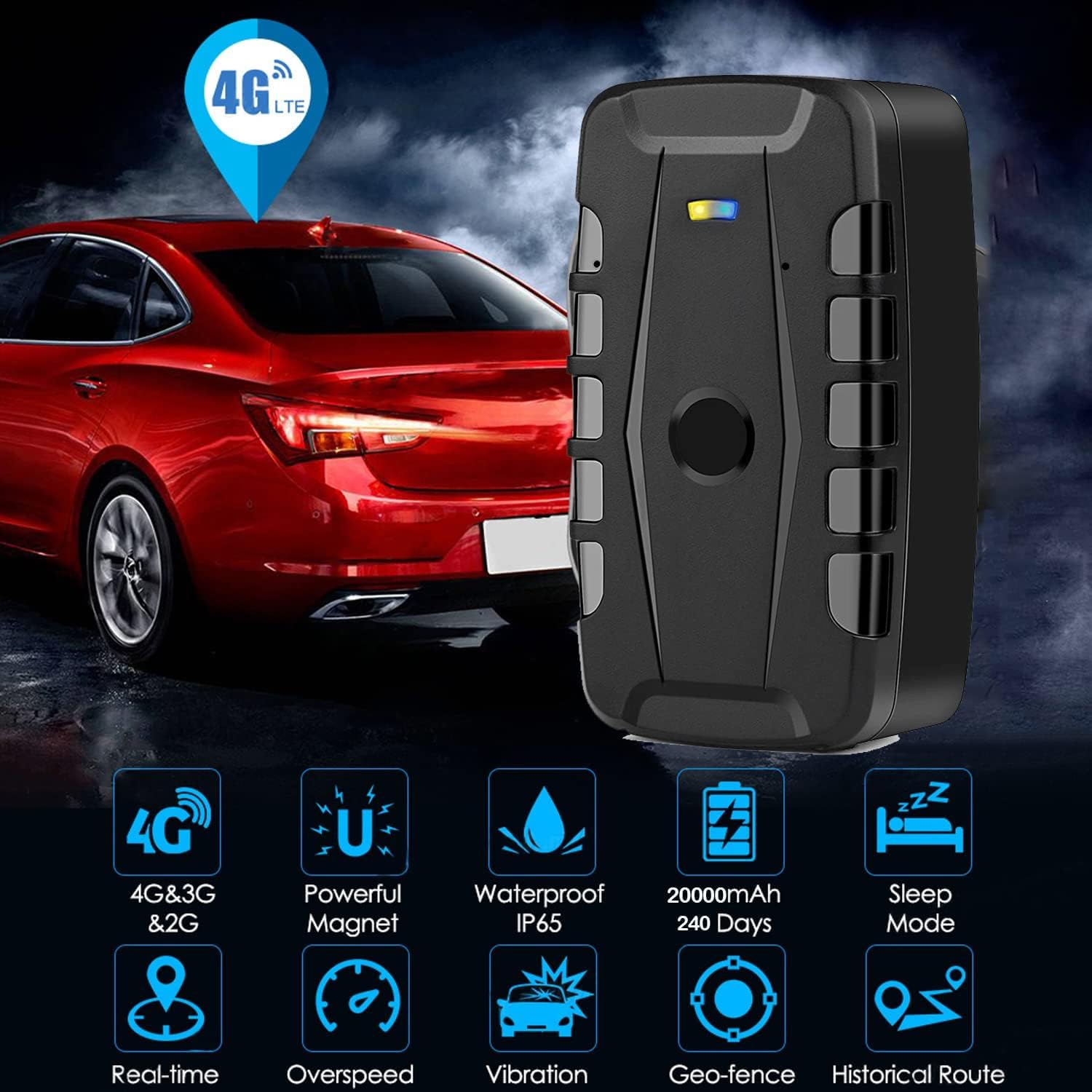 20000mAh TK918 Localizador GPS Profesional 4G LTE, Rastreador GPS Coche sin Suscripción de Plataforma, Tarjeta SIM, Imán Potente, Tiempo Real, Historial 180 Días, IP67 para Flota Camión Remolque
