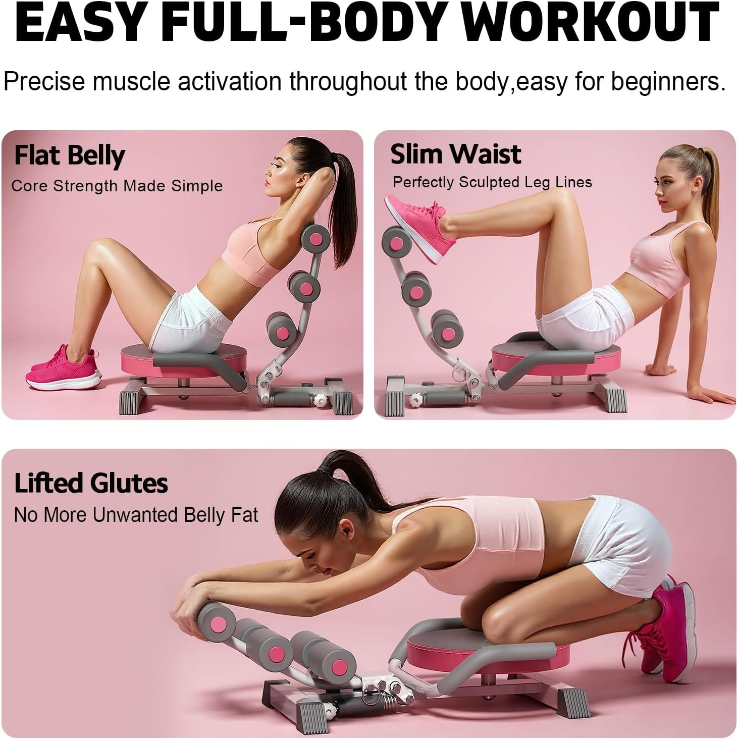 Ab Machine with 360° Rotating Disk, Portable Foldable Sit Up Exercise Equipment for Core & Stomach Training, Space-Saving Ab Trainer for Home Workout for Women
