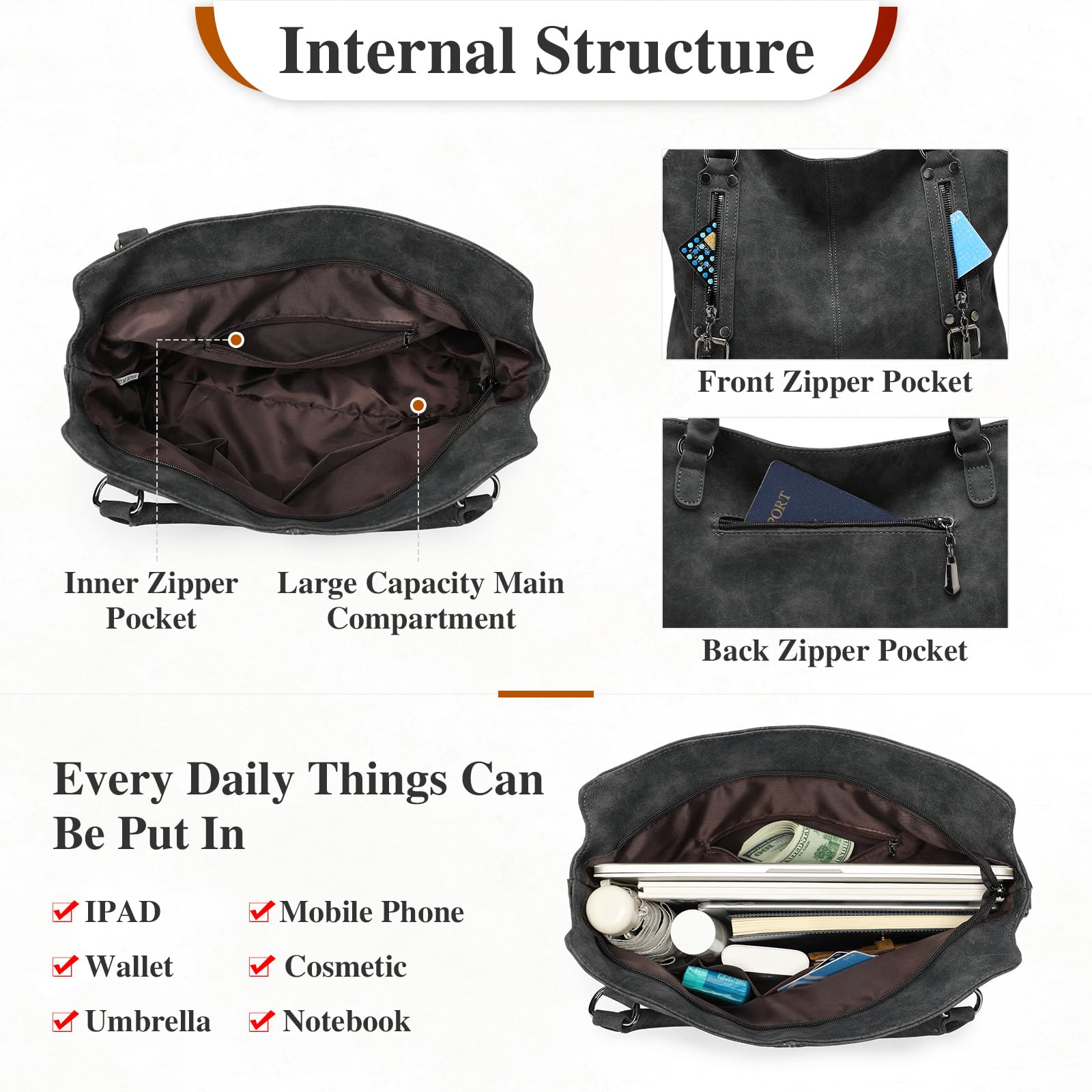 BAIGIO Bolsos de hombro de piel de ante para mujer, bolso pequeño de poliuretano, bolso de mano sólido para teléfono, bolso casual con bolsillos, hobobags para mujer