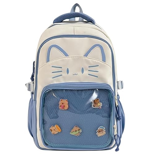 Générique Kawaii Ita Bag, Cute Cat Ita Backpack with Pin Display, Shoulder Bag, Crossbody Bag, Lightweight Water-Repellent for Boys & Girls - Bleu