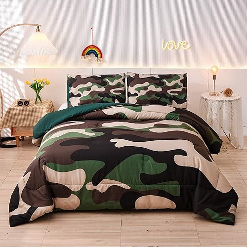 Meeting Story Army Green Camouflage Bedding Set, Camouflage Comforter Set,