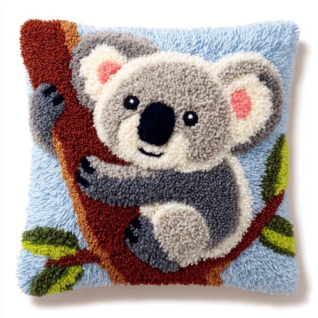 Taxpy DIY Rug Pillow Cover Latch Hook Cushion Kits, Koala Needlework Pillow Cover Sofa Cushion Rug Making Kits,17x17inch