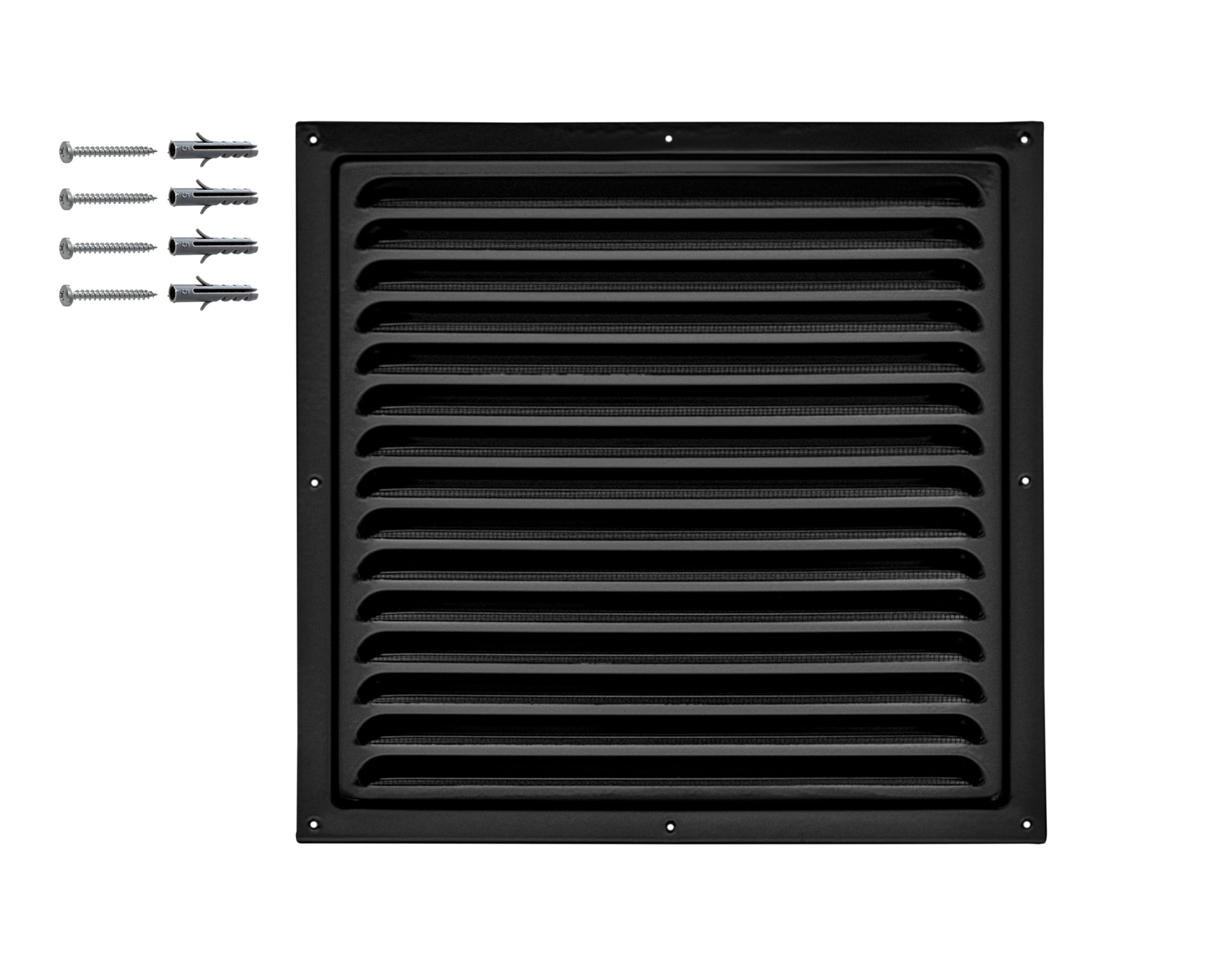 DEMLOU – Square Aluminium Louvre Air Ventilation Grille 30 x 30 cm Black RAL 9005 with Mesh – Powder Coated Wall or Door Air Vent for Indoor or Outdoor Use.
