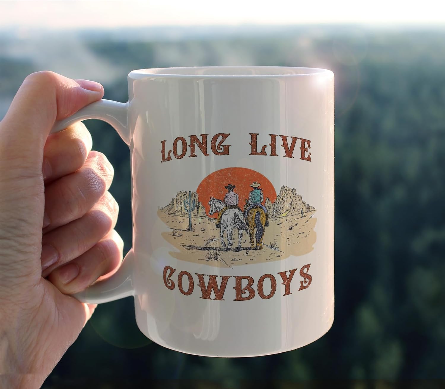 Long Live Cowboy Retro Western Country Boy Cactus Desert Landscape Ceramic Mug-11oz Coffee Milk Tea Mug Cup with Handle,Gifts for Teen Girls Boys Cowgirl Cowboy - Image 3