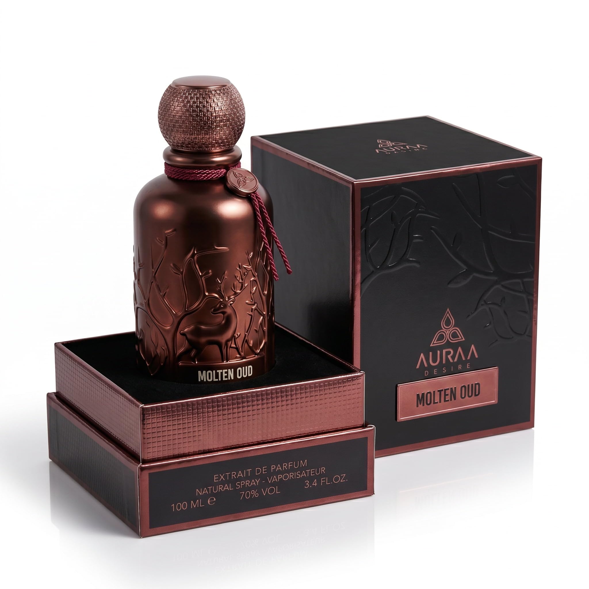 Auraa Desire Molten Oud Extrait-Parfüm, 100 ml, von – starker holziger Oud-Duft – Extrait-Parfüm für Männer und Frauen