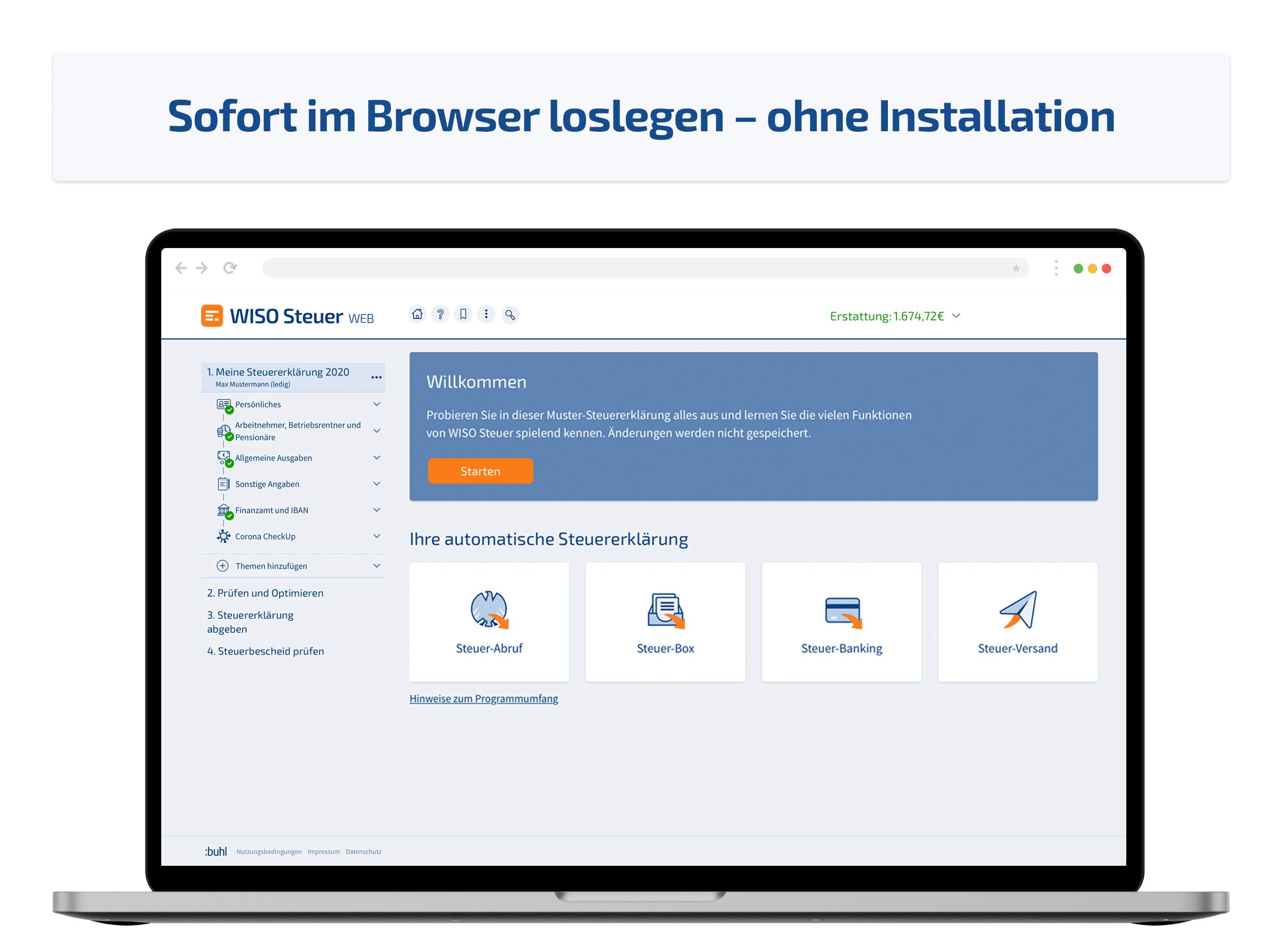 WISO Steuer-Web 2021 Mac (für Steuerjahr 2020) |Web Browser | Mac Web Version