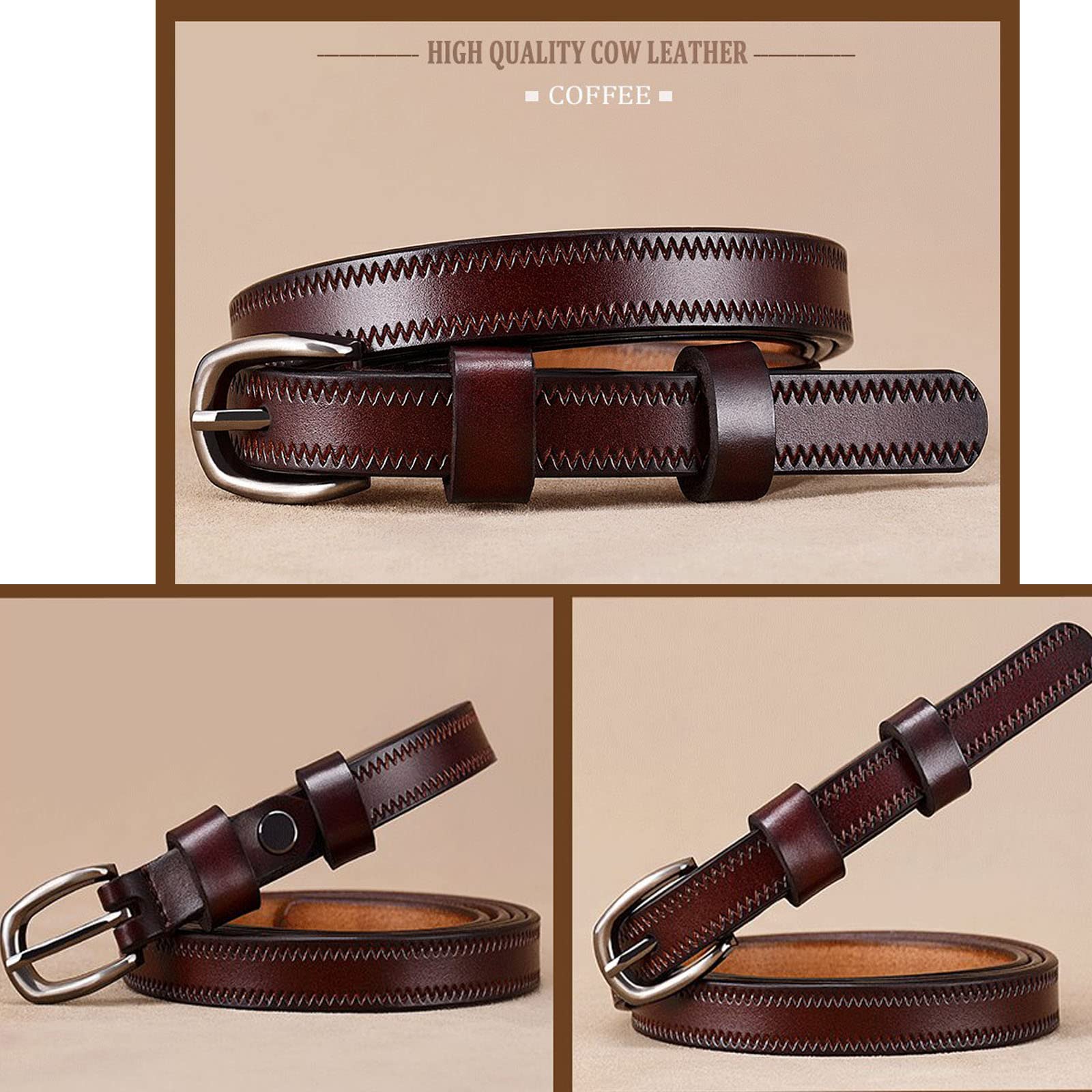 6387 Women Skinny Leather Belt Thin Waist Jeans For Pants In Pin Buckle 2 Pack Women Skinny Leather Belts for Jeans Pants Thin Faux  main image 4