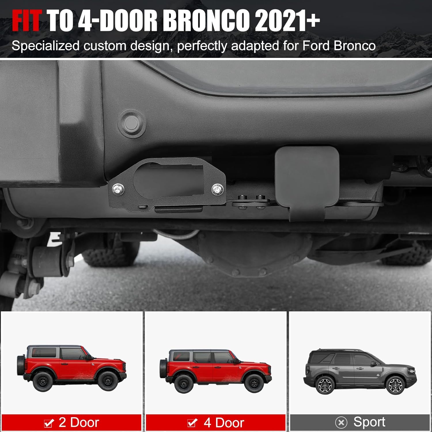 Mabett 2" Tow Trailer Hitch Receiver for Ford Bronco 2026，2021–2025 2/4-Door, Seamless Steel Rear Bumper Mount for Towing, Cargo Carriers & Bike Racks (Not for Sport)