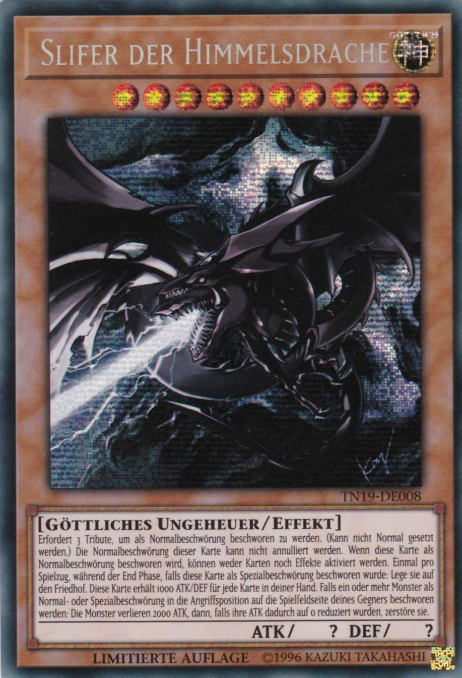 TN19-DE008 - Slifer der Himmelsdrache - Prismatic Secret Rare - 1. Auflage - Deutsch - 2019 Gold Sarcophagus Tin - mit LMS Trading Fieldcenter-Karte Yugioh