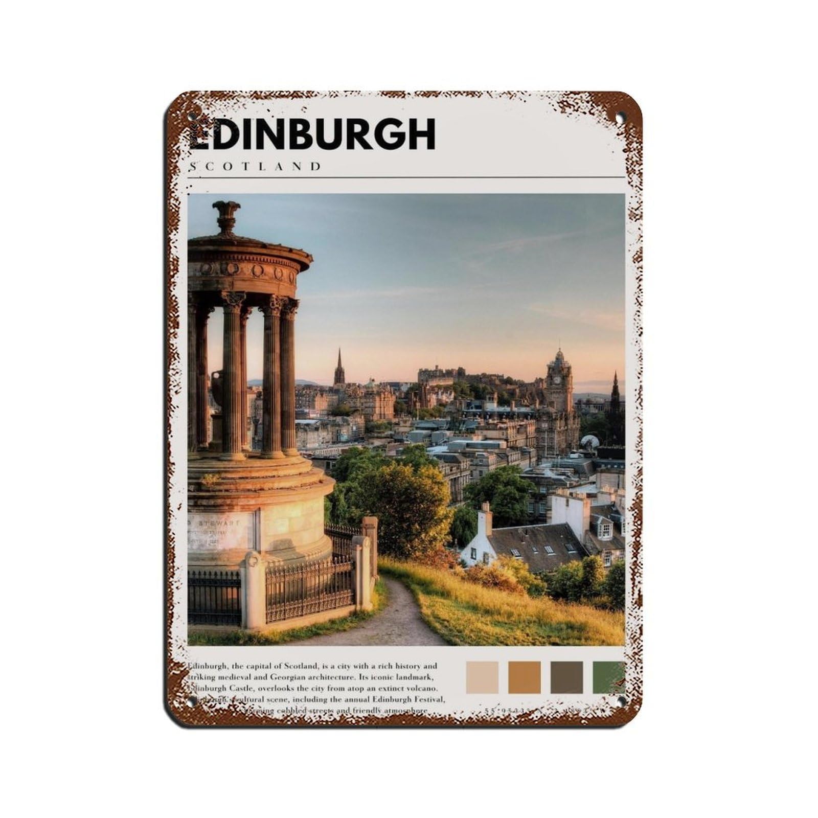 Edinburgh Scotland Poster Scotland Art Tin Sign Vintage Metal Pub Club Cafe Bar Home Wall Art Decoration Poster Retro 12x16inch(30x40cm)