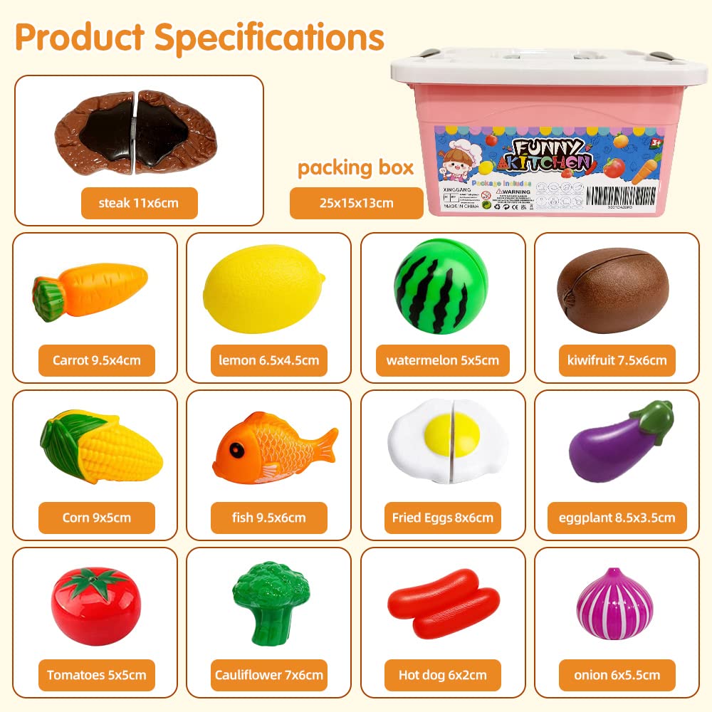 Juguetes de Cocina para niños, 31 Piezas Juguetes de Chef para Niños, Cocina de Acero , Vegetales para Cortar, Delantal y Gorro De Cocinero, Cortadores de Galletas, Rodillo para niños