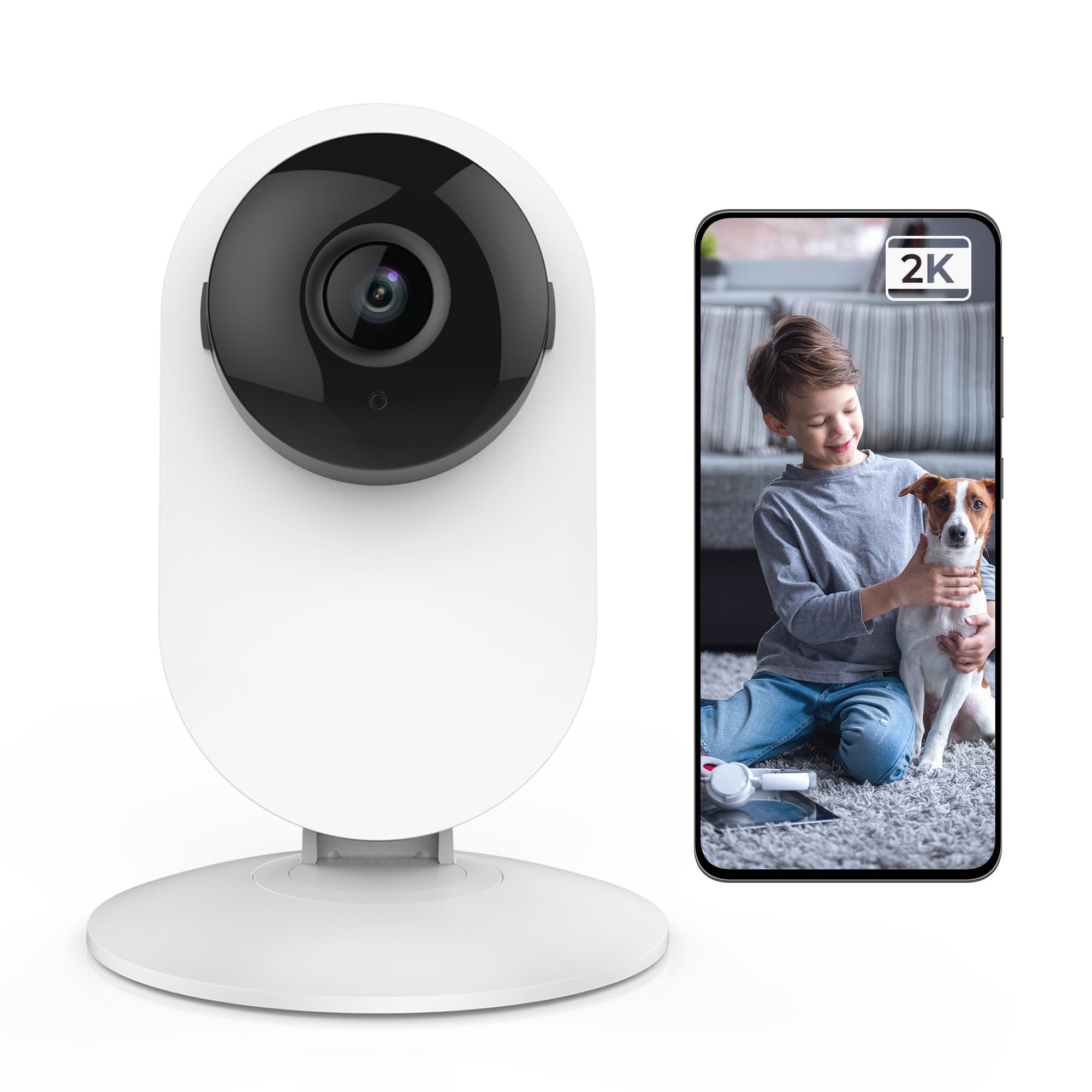 NALACAL 2K Home Security Camera, 2.4Ghz Indoor Camera with Person, Vehicle, Animal Smart Detection, Phone App for Baby, Pet, Dog Monitoring, Compatible with Alexa and Google Assistant