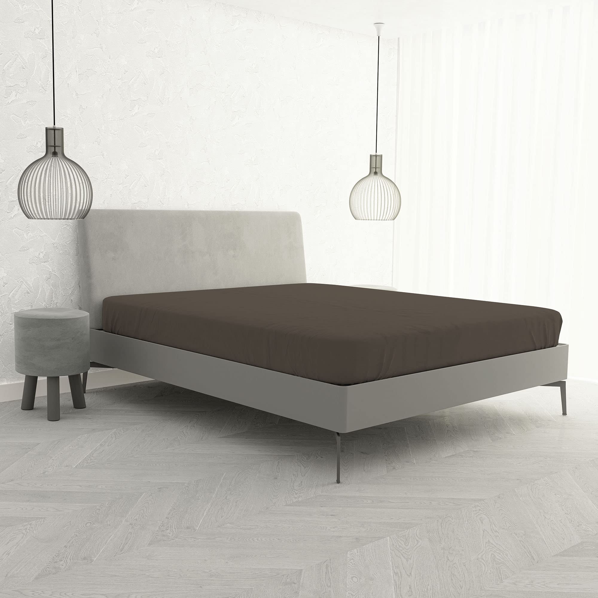 Italian Bed Linen Ki-Osa by Matteo Bosio Fitted Bottom with Corners Sheet, King Size 170 x 200 cm dark brown