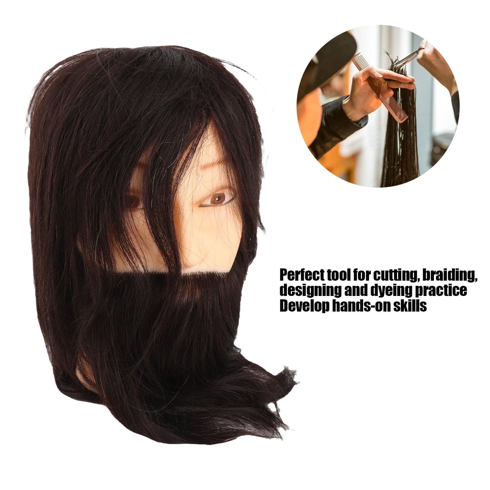 Übungskopf für männliche Schaufensterpuppe mit 9,8 Zoll echtem Echthaar und Bart, Schaufensterpuppe für männliches Haarstyling für Friseurschüler zum Üben von