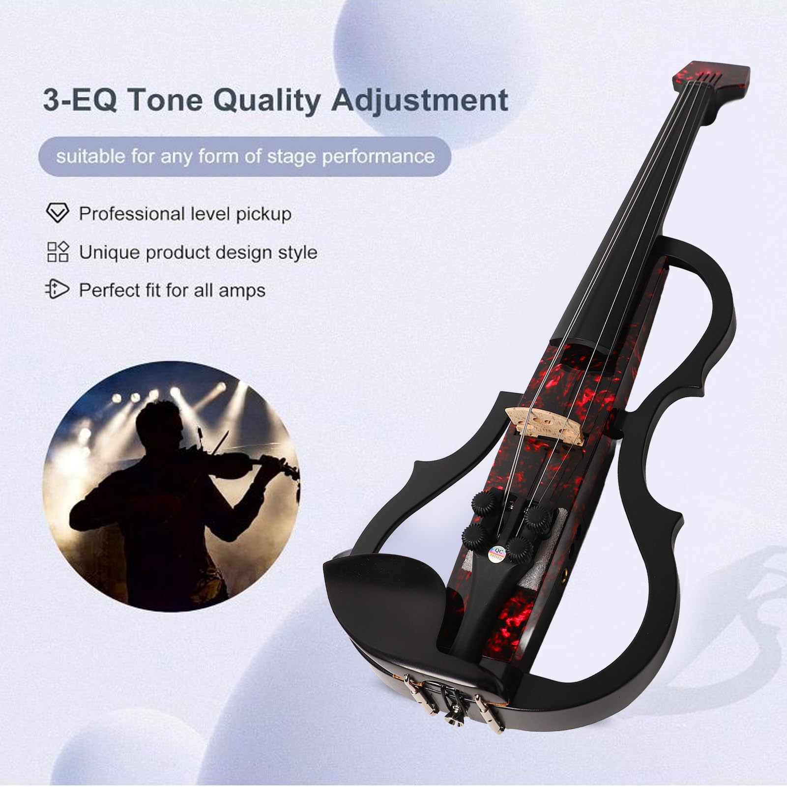 Violino Elettrico Senza Testa Violino Elettrico Silenzioso con Corpo in Fibra di Carbonio Violino Silenzioso Bordo ABS per Prestazioni Pratiche (Petalo di rosa)