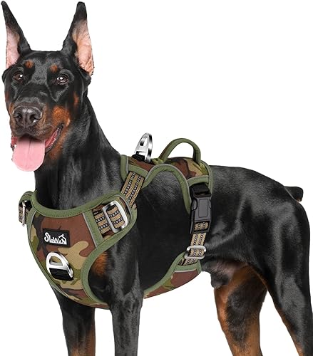 Miniatura 23 de SlowTon Arnés para perro sin tirones, arnés resistente sin estrangulamiento para mascotas, con 2 clips para la correa y mango vertical de fácil