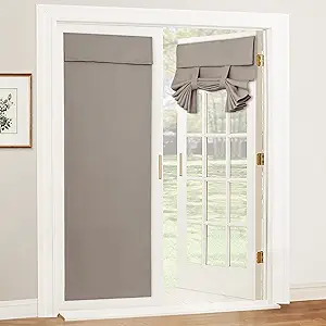 RYB HOME Privacy French Door Cover, Room Darkening Tricia Window Curtains for Patio French/Front Door Tie up Shade for Sightseeing, W26 x L69 inch, 1 Panel, Sand