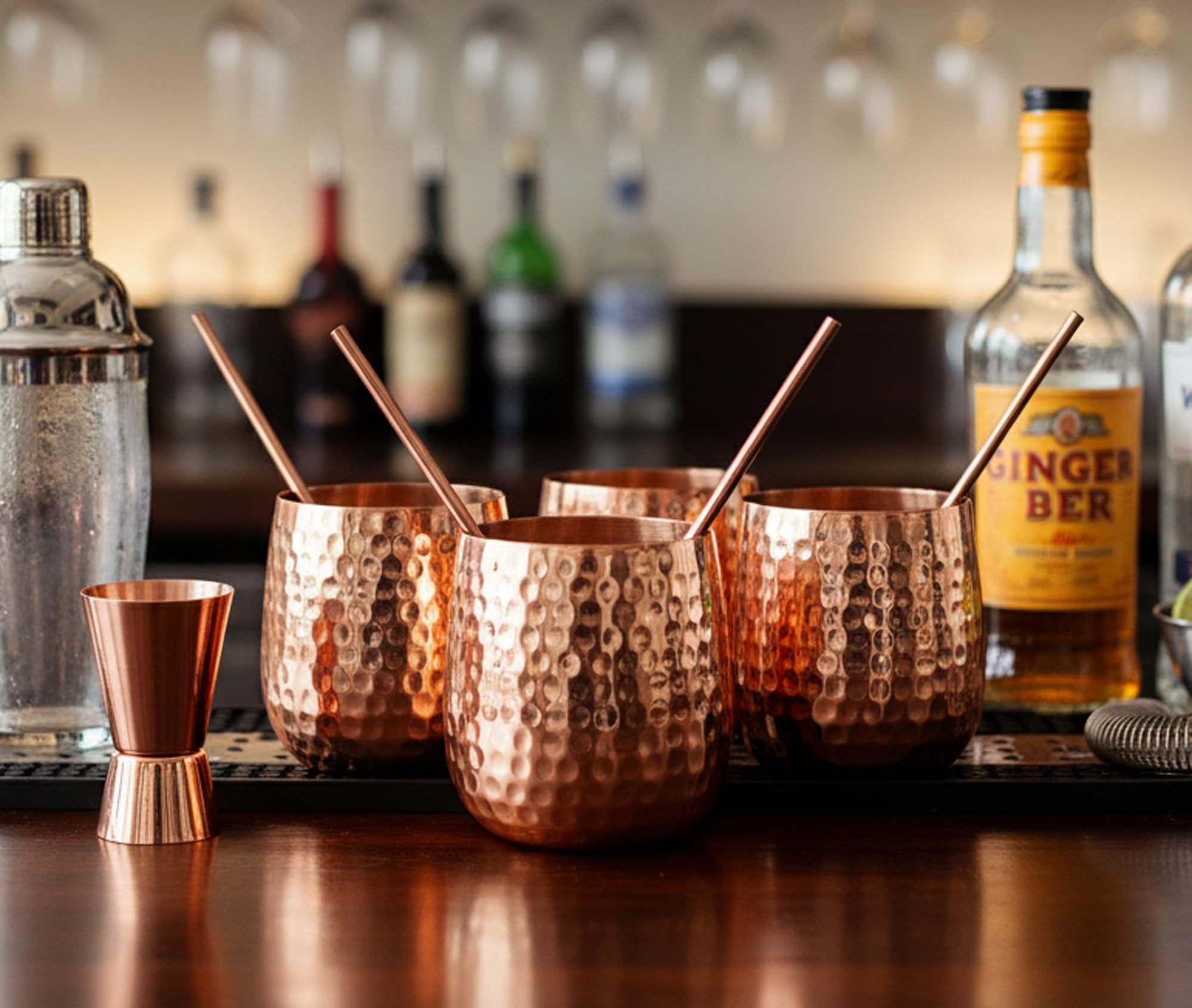 Tazas de cobre para Moscow Mule en tus fiestas de terraza set martillado de 4 piezas