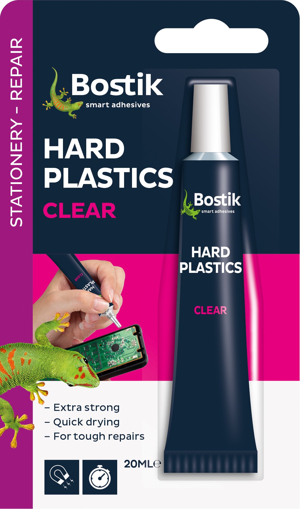 2 x Bostik Glu n Fix Hard Plastics Clear Extra Strong Adhesive Glue 20ml 80214