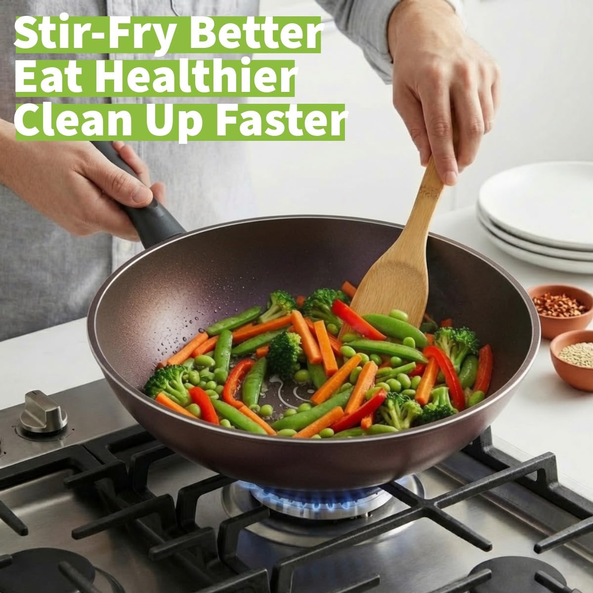TECHEF Art Pan Wok-/Bratpfanne, 30,5 cm, 5-fach beschichtet mit Teflon Select Antihaftbeschichtung (PFOA-frei), hergestellt in Korea (mit Deckel)