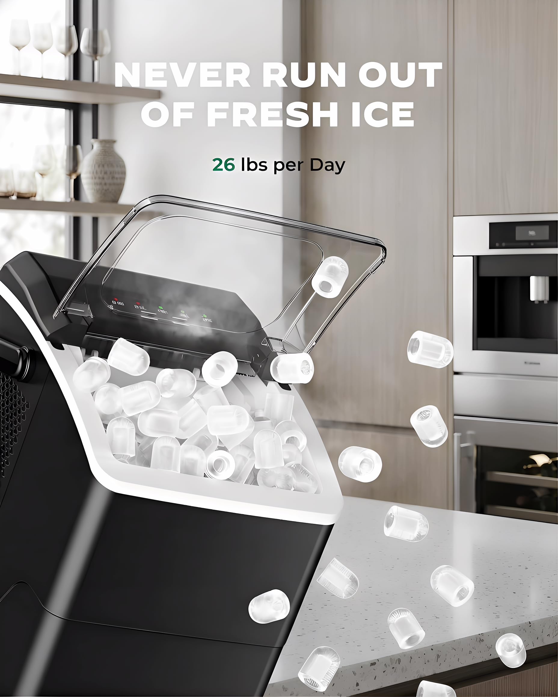 Silonn Countertop Ice Maker, 26 lbs/Day Fast Ice in 6 Mins, Compact Self-Cleaning Ice Machine for Home, Kitchen, Office & Parties, Black on Fridge.com