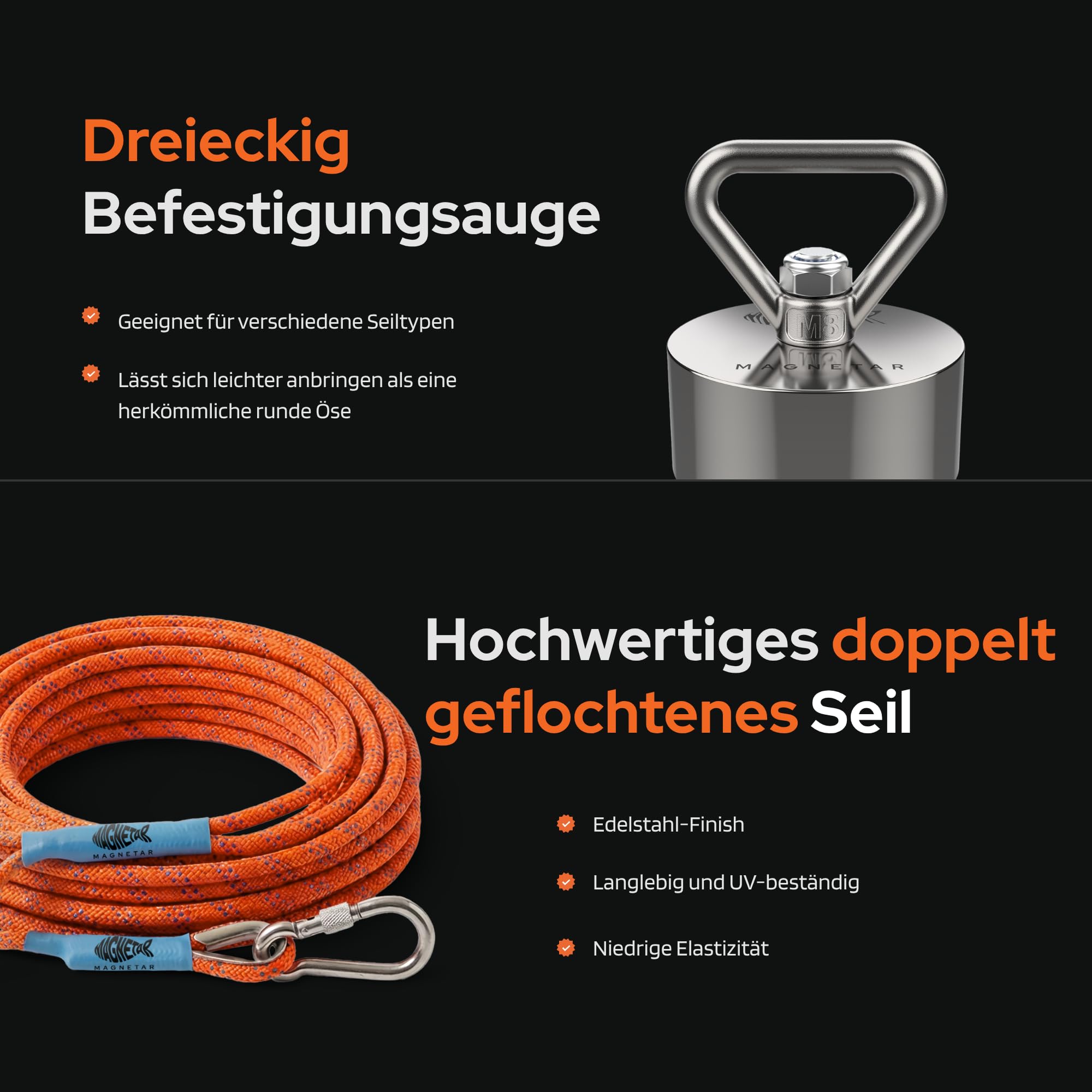 Magnetar - Magnetfischen Set - Allround 280kg Bergemagnet - Magnetangel Paket mit Haken/Seil/Handschuhen/Schutzhülle/Kleber - 360 Angelmagnet zum Magnet fischen